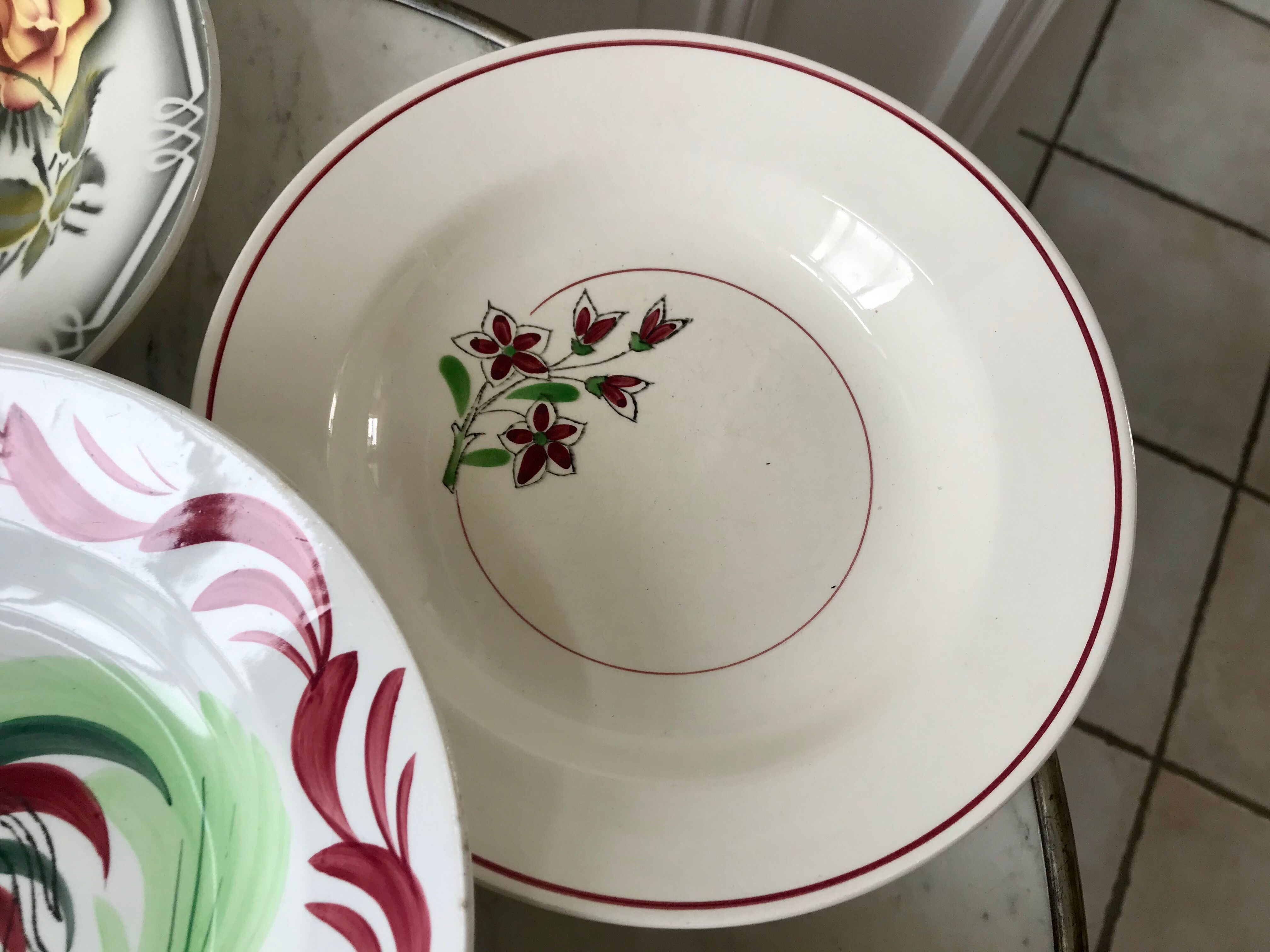 Set of 6 mismatched hollow plates Salins, Digoin Sarreguemines model "Agreste" and Moulin des