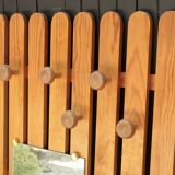Wall-mounted pine coat rack with mirror, 1970s