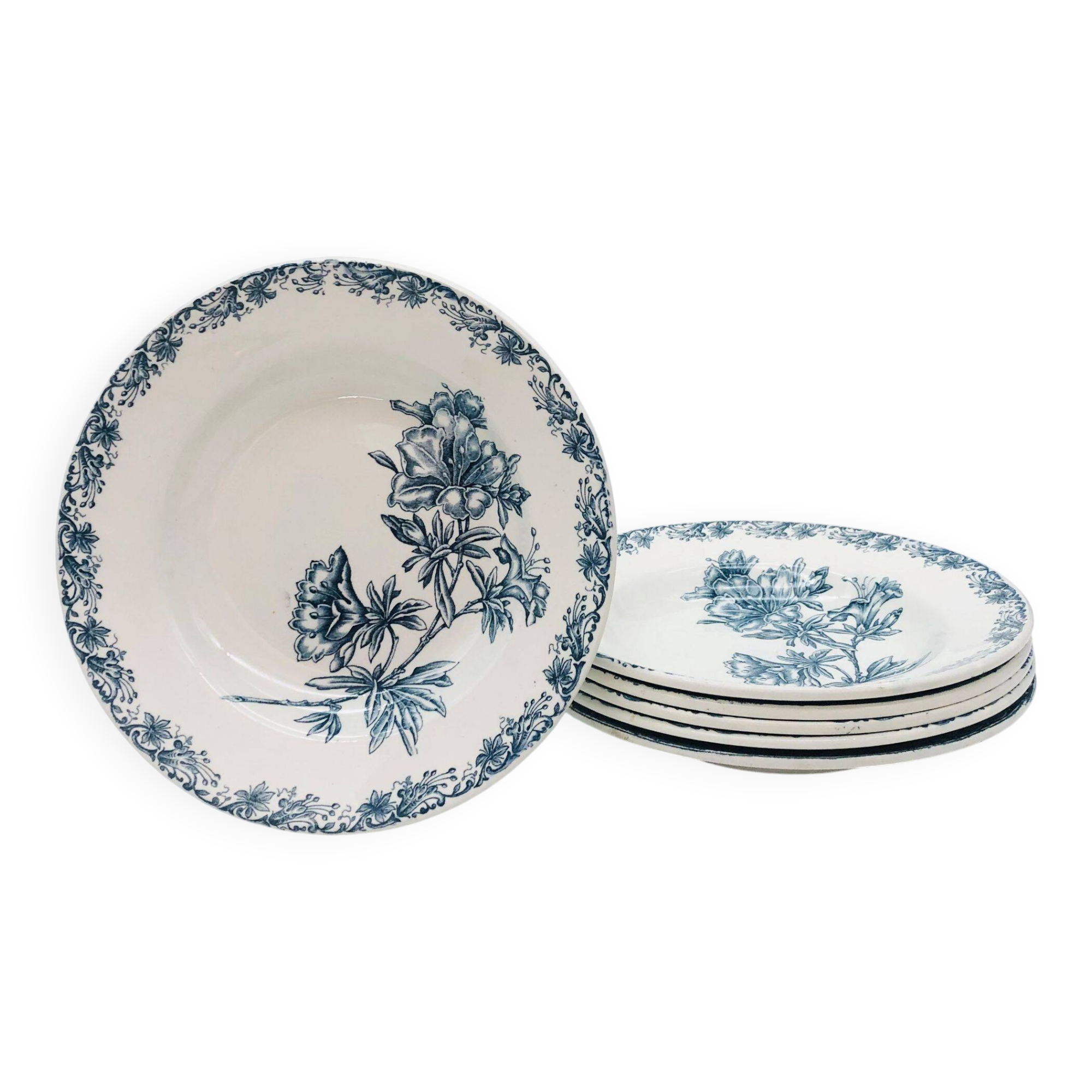 6 Assiettes Creuses “St-Amant- Grands Établissements Céramique"