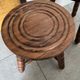 Set of two tripod stools in turned wood