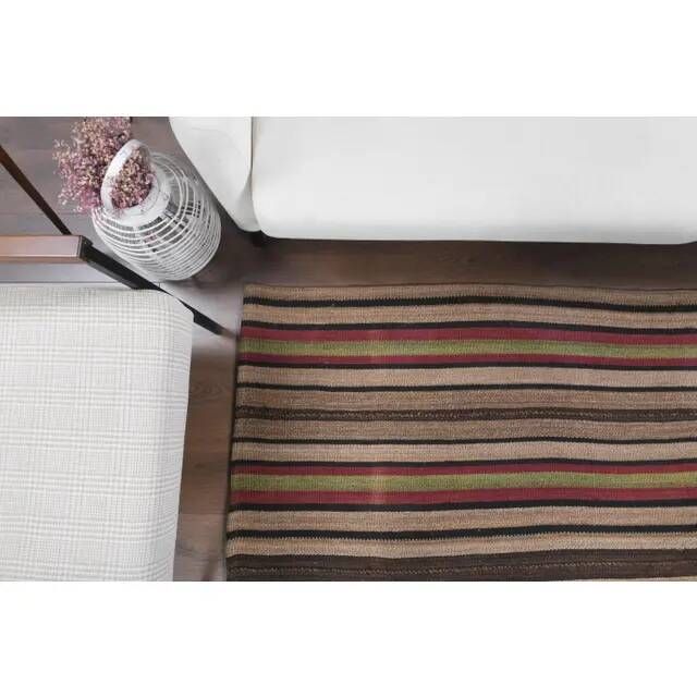 Vintage Turkish Oushak Handmade Wool Cotton Brown Kilim Area Rug 136x214