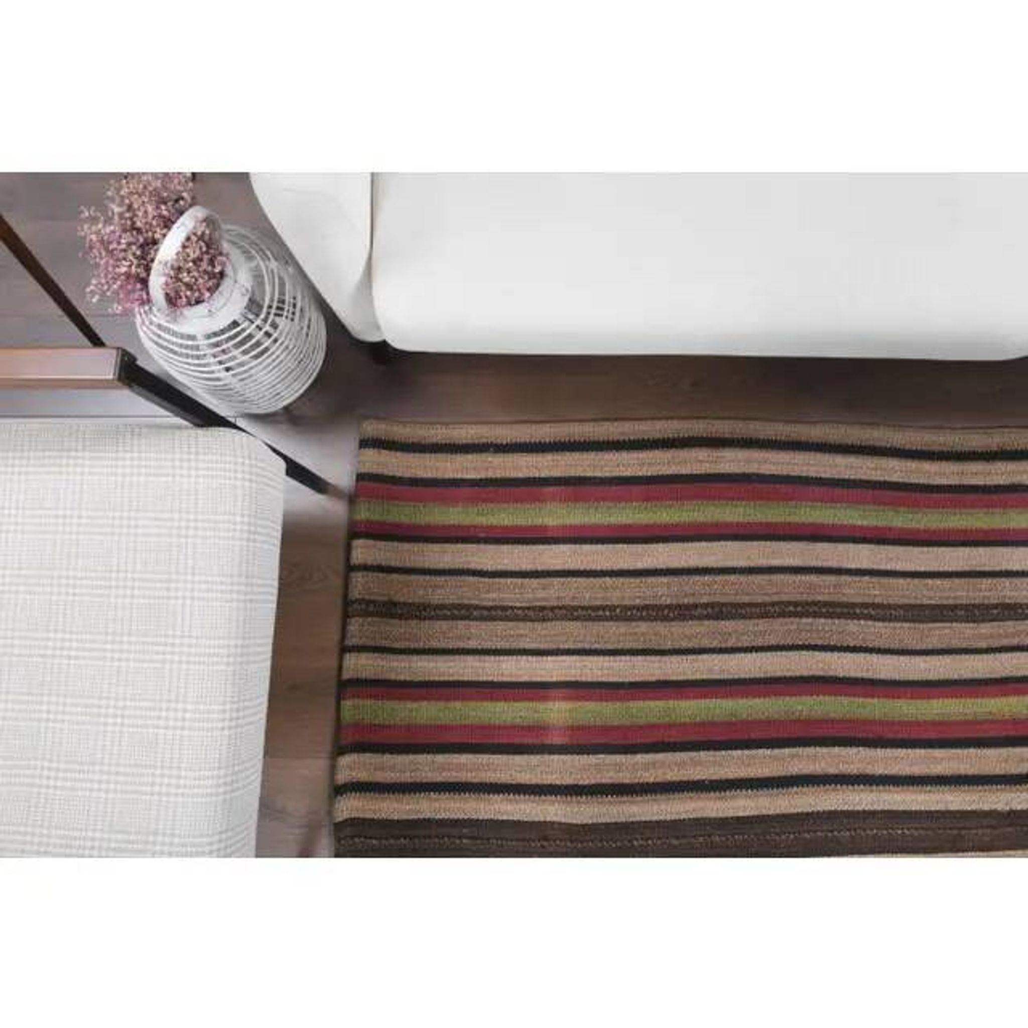 Vintage Turkish Oushak Handmade Wool Cotton Brown Kilim Area Rug 136x214