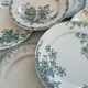 Lot of 6 green ironstone plates, antique French faience.