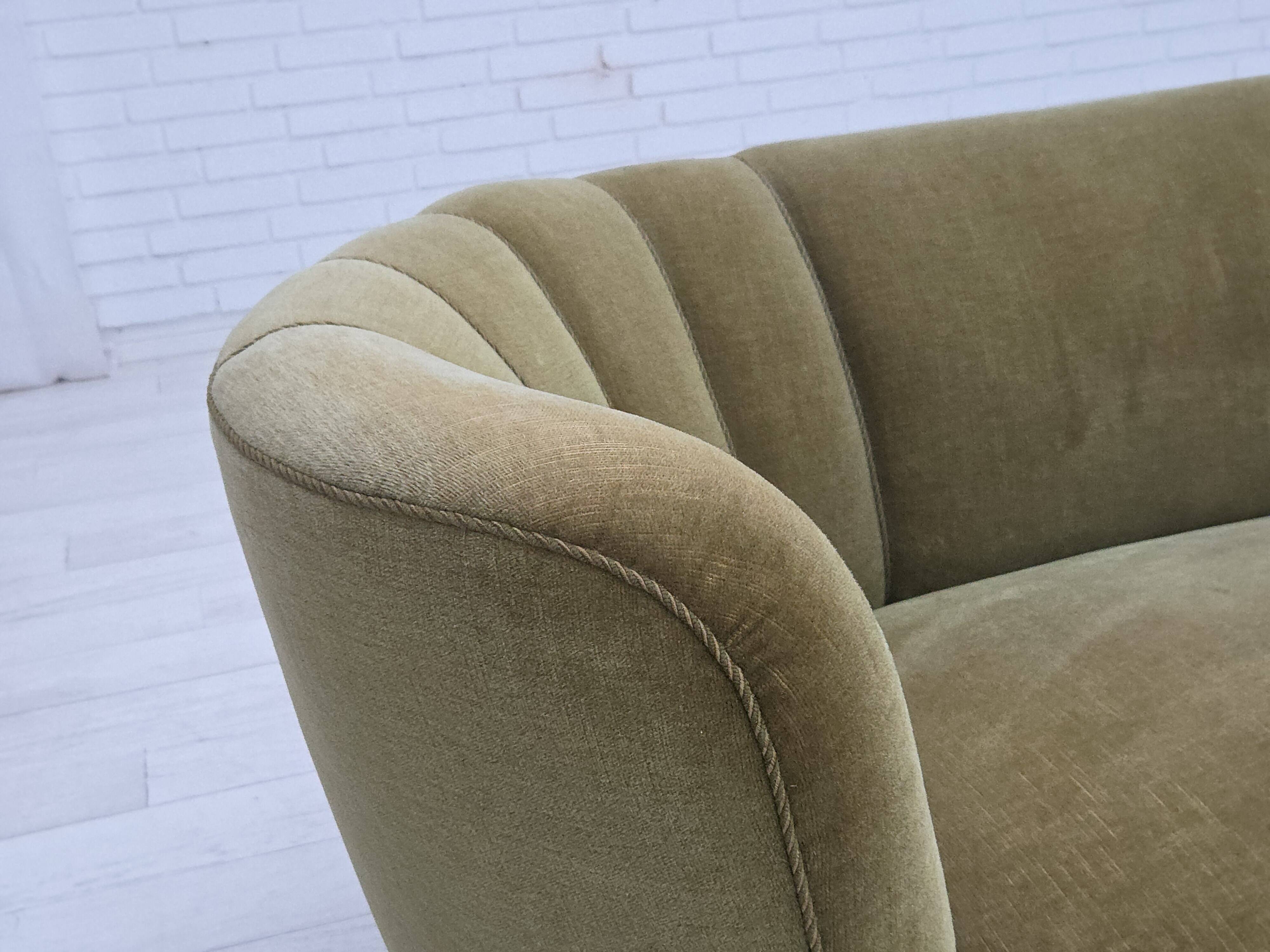 1960s, Danish 2-seater "Banana" sofa, original green furniture velour.