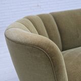 1960s, Danish 2-seater "Banana" sofa, original green furniture velour.