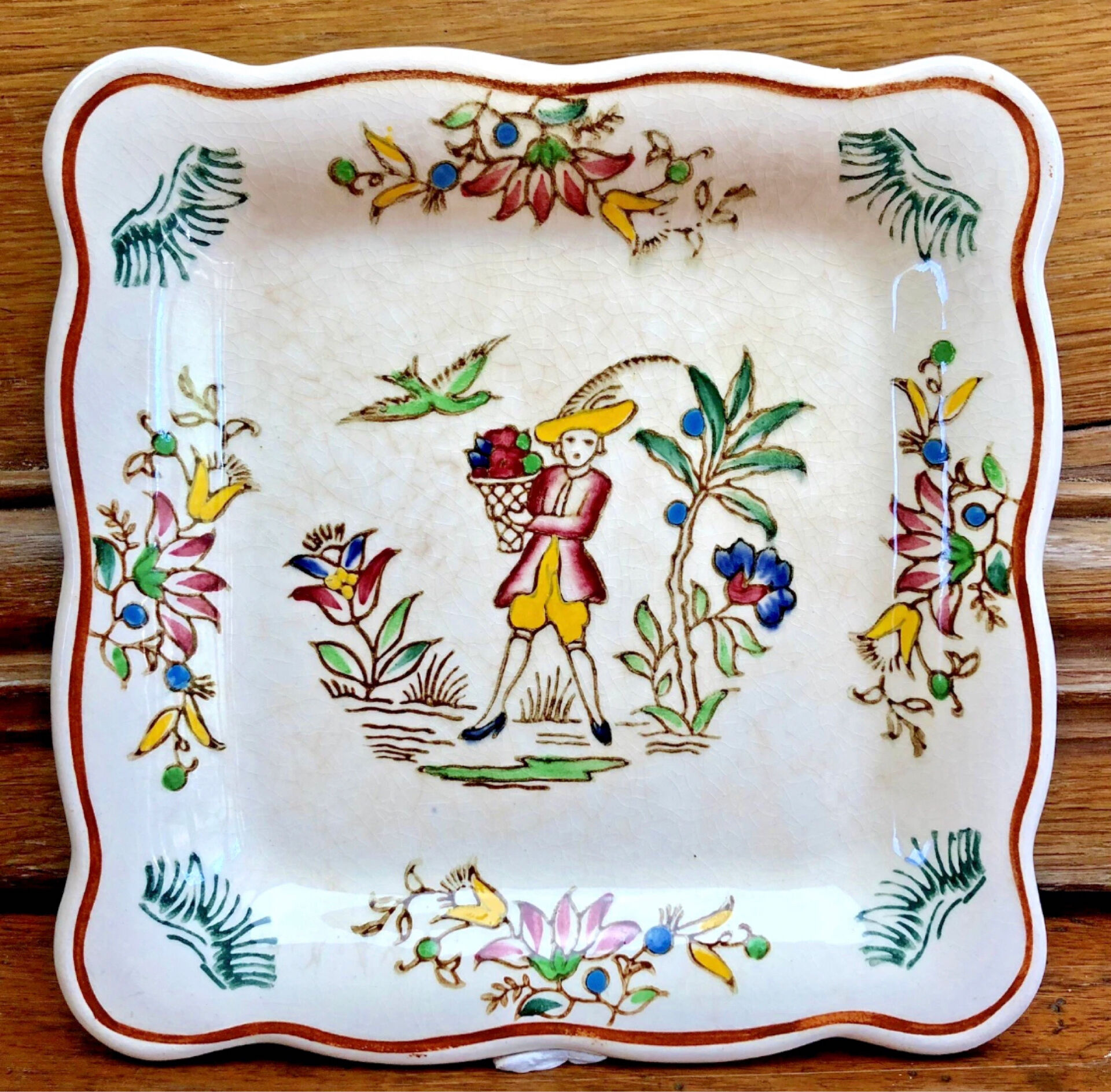 9 old square plates for cake, dessert, and aperitif from Longwy Moustier.