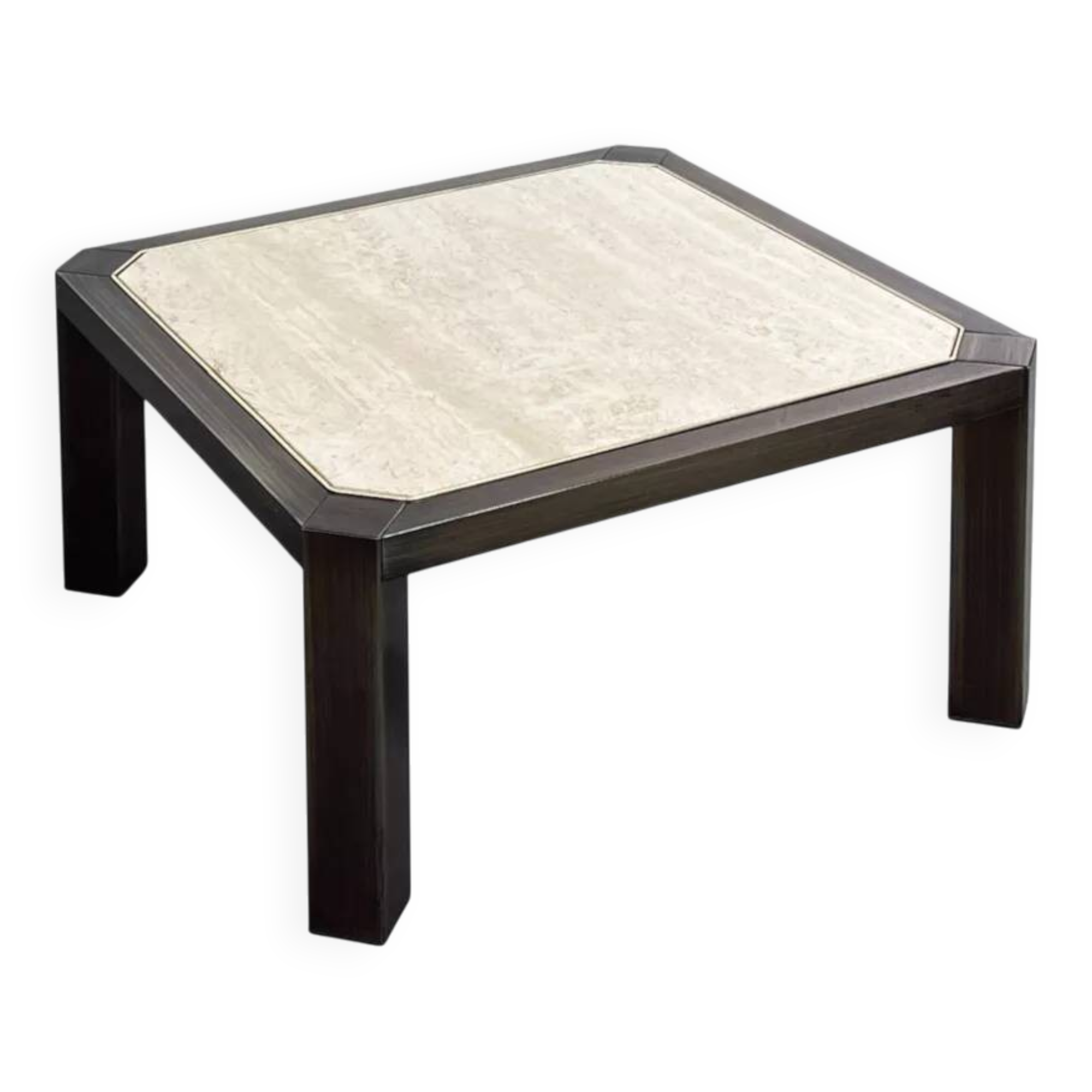 Square travertine and metal coffee table by BC Design