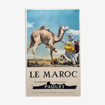 Affiche publicitaire originale sur le Maroc de 1960 chameau