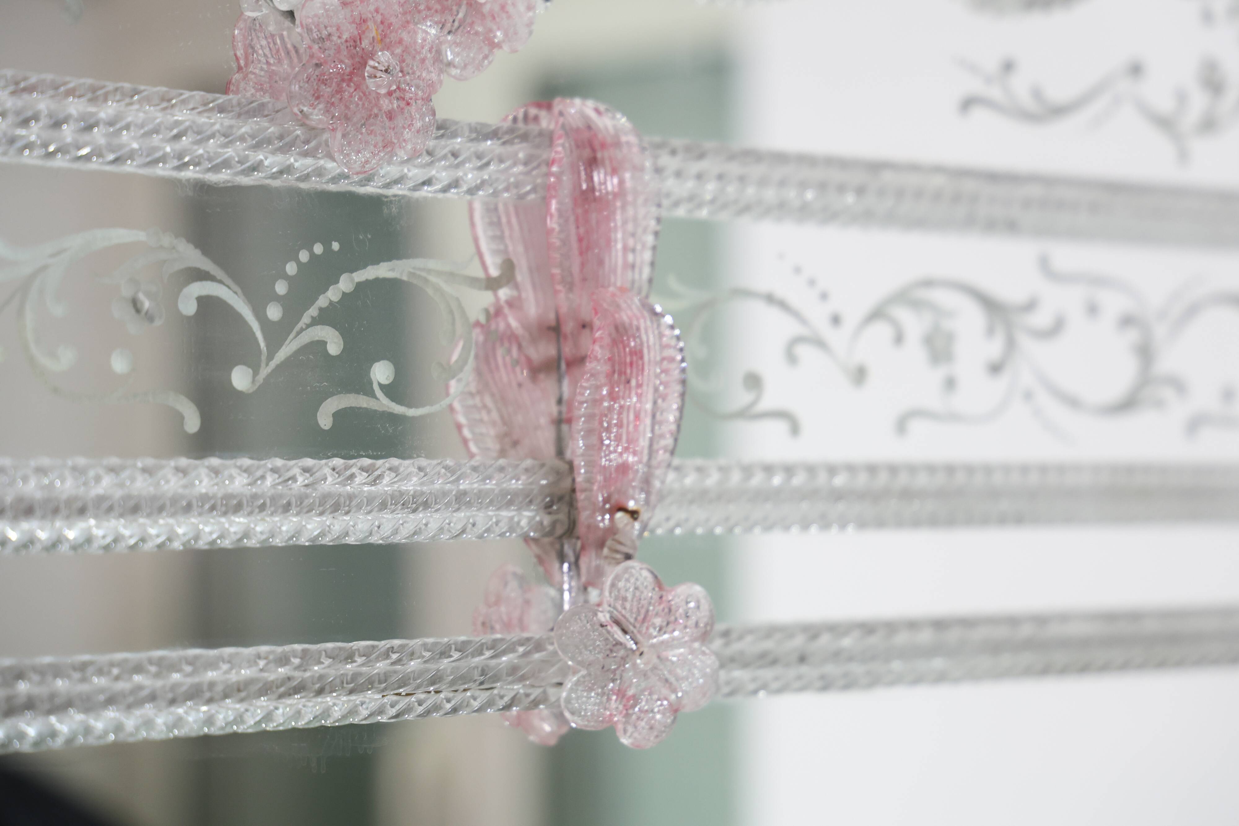 Exceptional Extra Large Size Vintage Pink Murano Glass Wall Mirror, 1950s