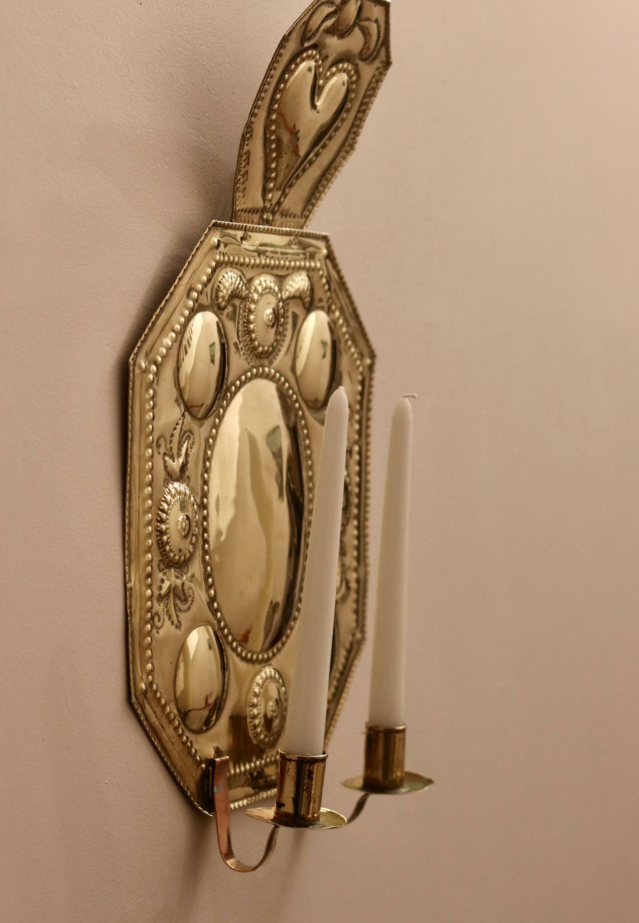 Pair of Large Early-Century Sweden Brass Sconces