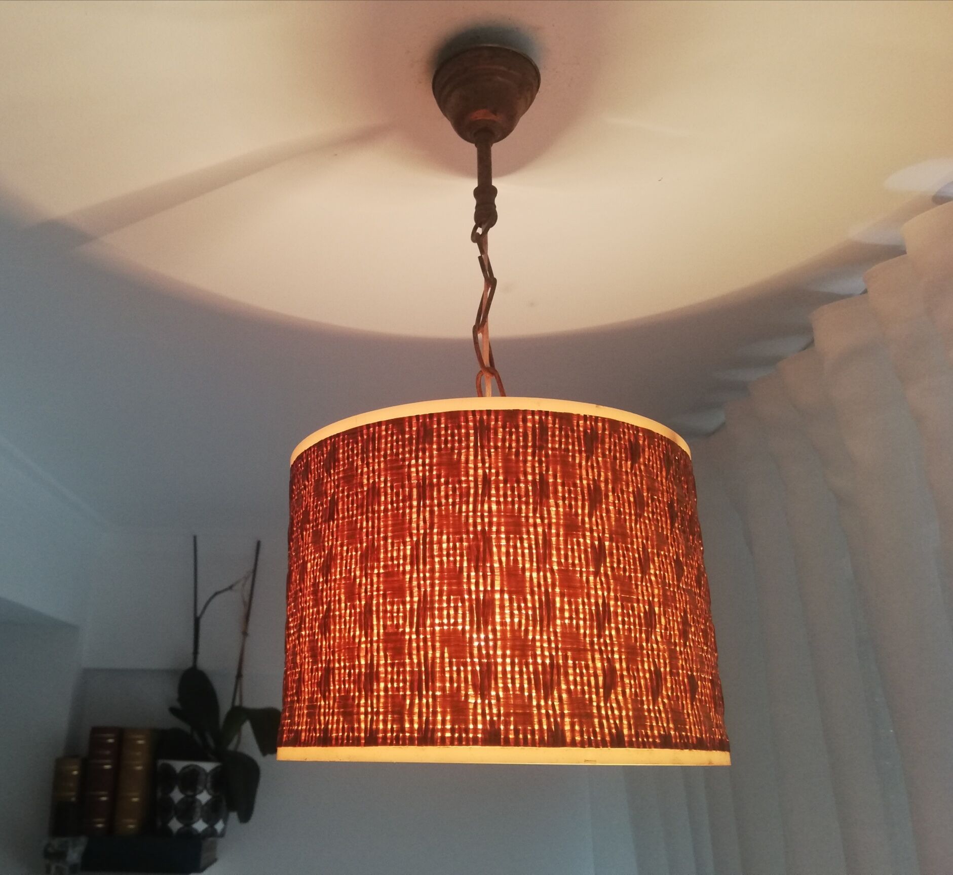Orange Ceiling lamp vintage 70s made of straw