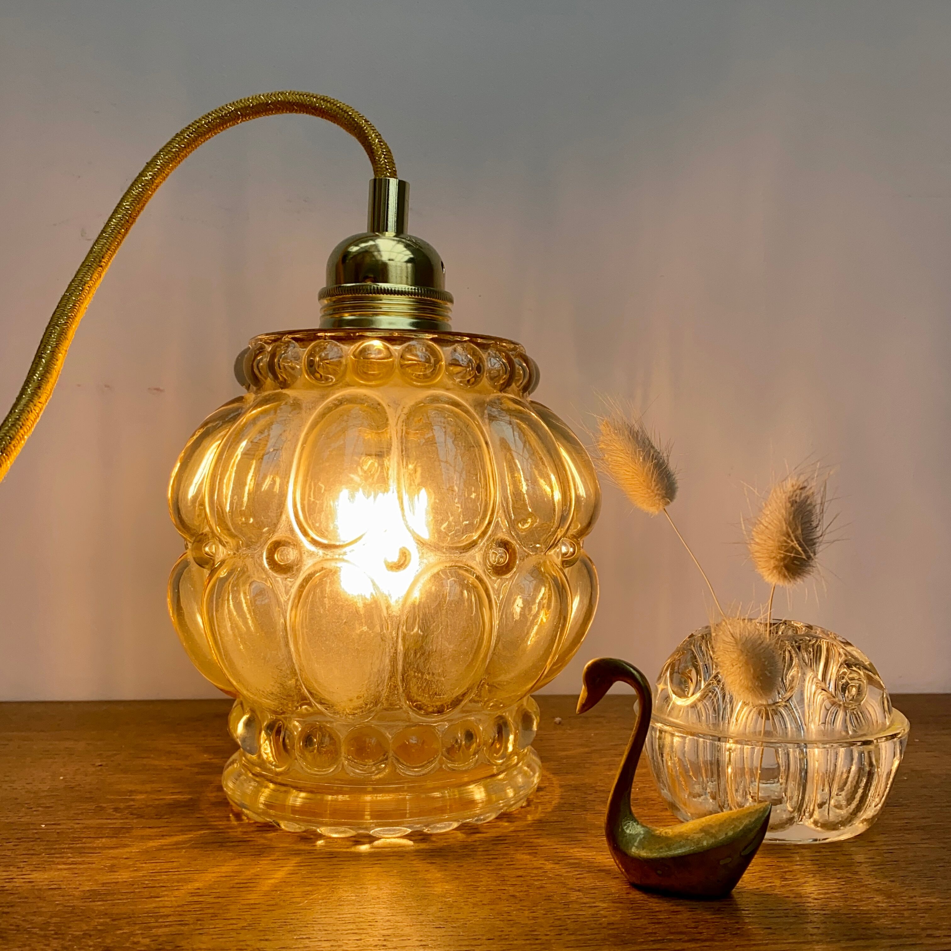 Vintage amber glass globe walker