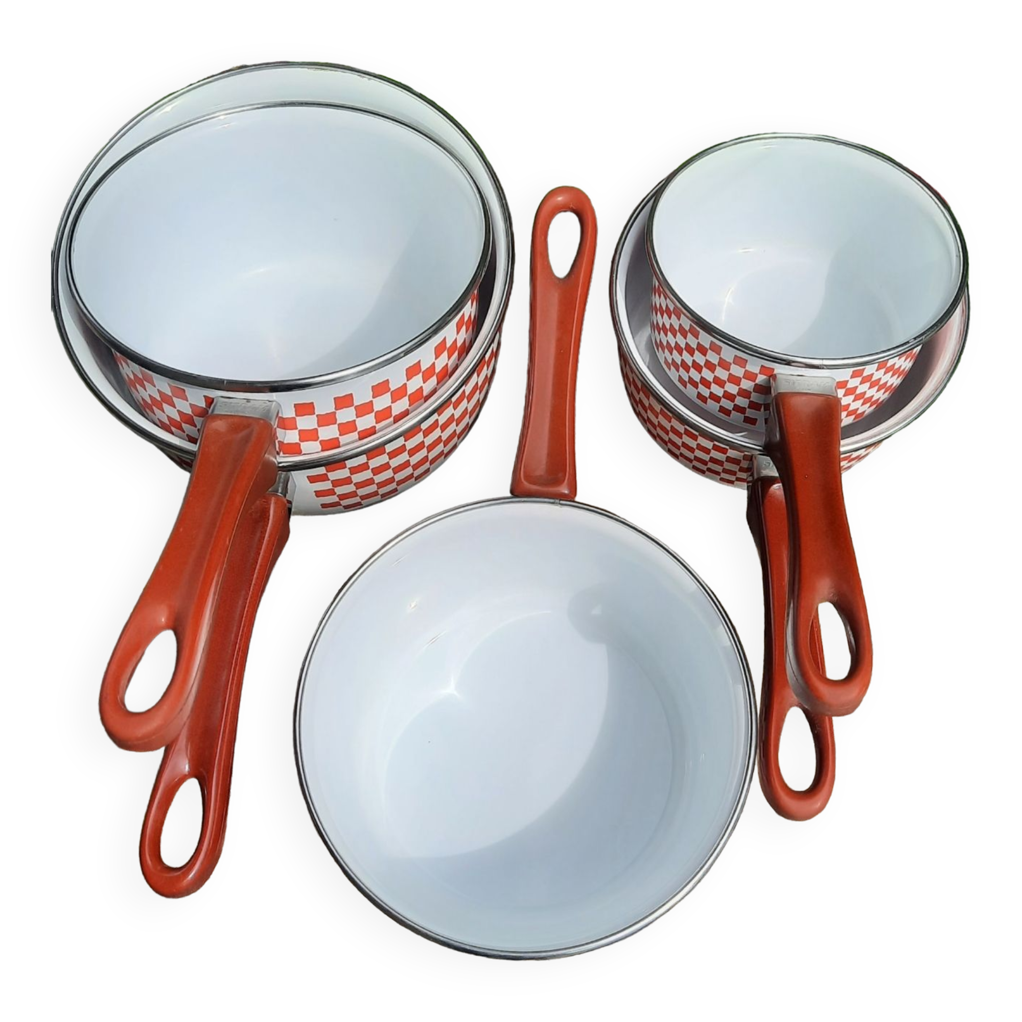 5 sitram “vichy” enameled saucepans