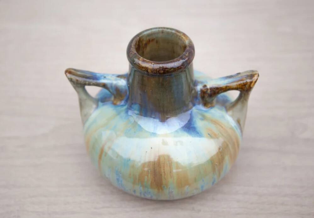 Art nouveau vase, vintage vase, enameled stoneware vase, attributed to Gilbert Metenier, vase with handles
