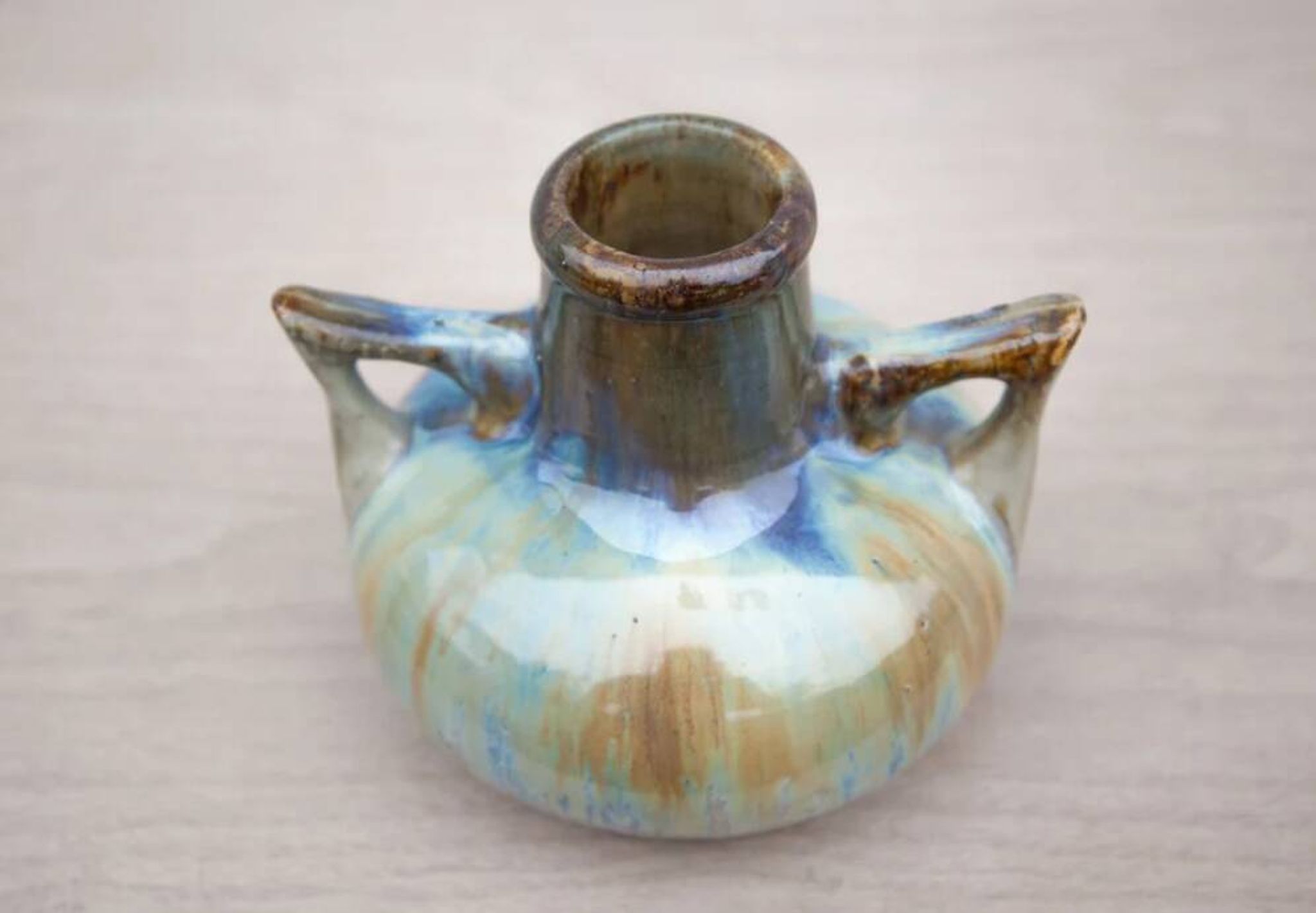 Art nouveau vase, vintage vase, enameled stoneware vase, attributed to Gilbert Metenier, vase with handles