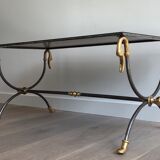 Coffee table in brushed steel and brass