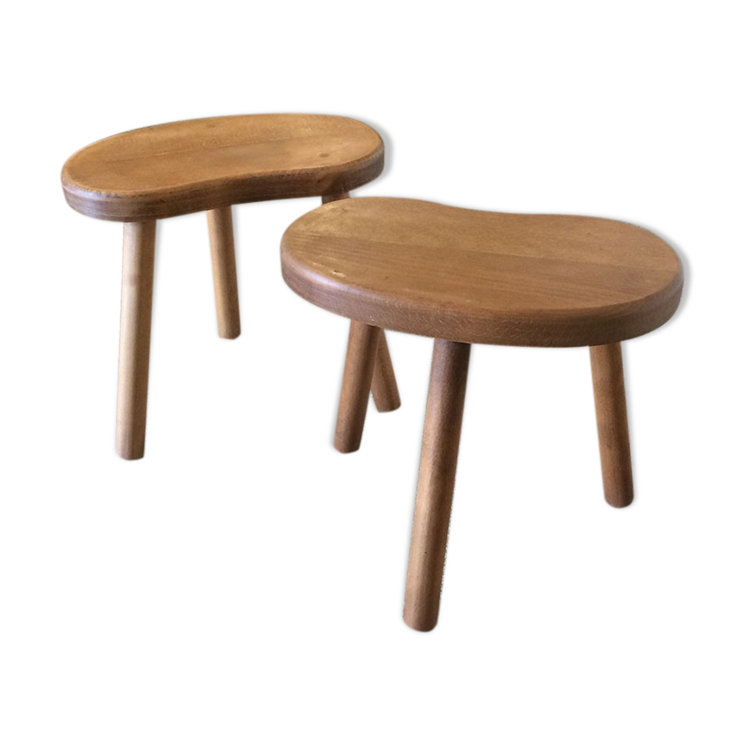 Pair of small wooden tripod stools
