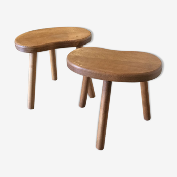 Pair of small wooden tripod stools