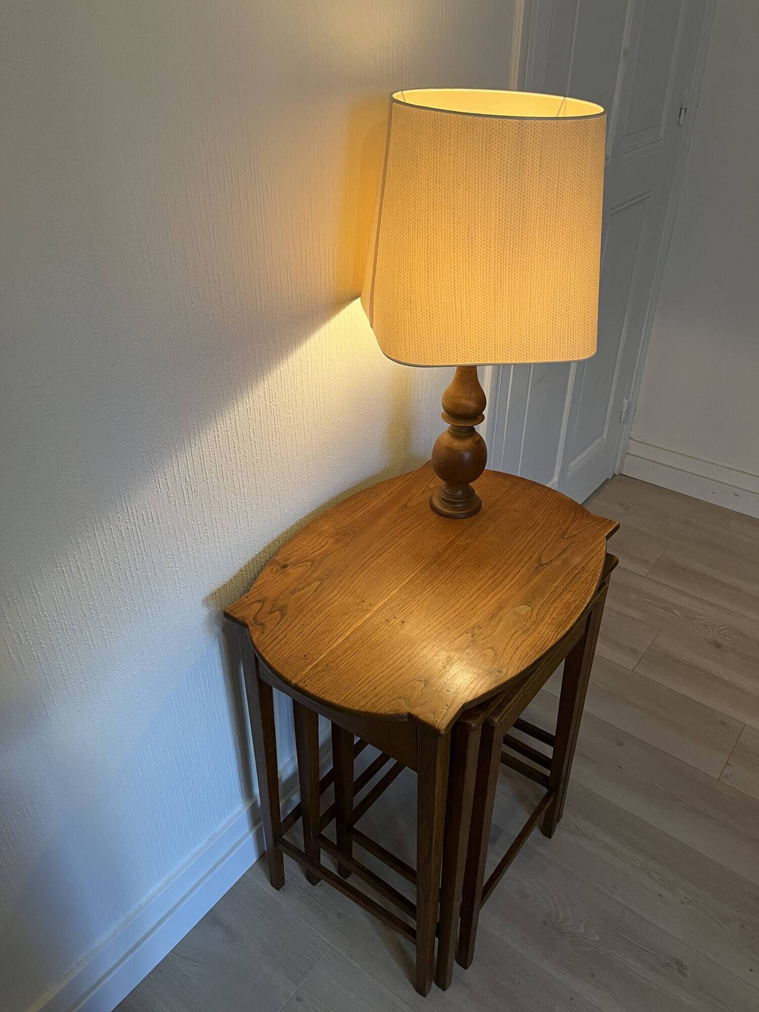 Vintage 1960s nesting tables in solid oak.