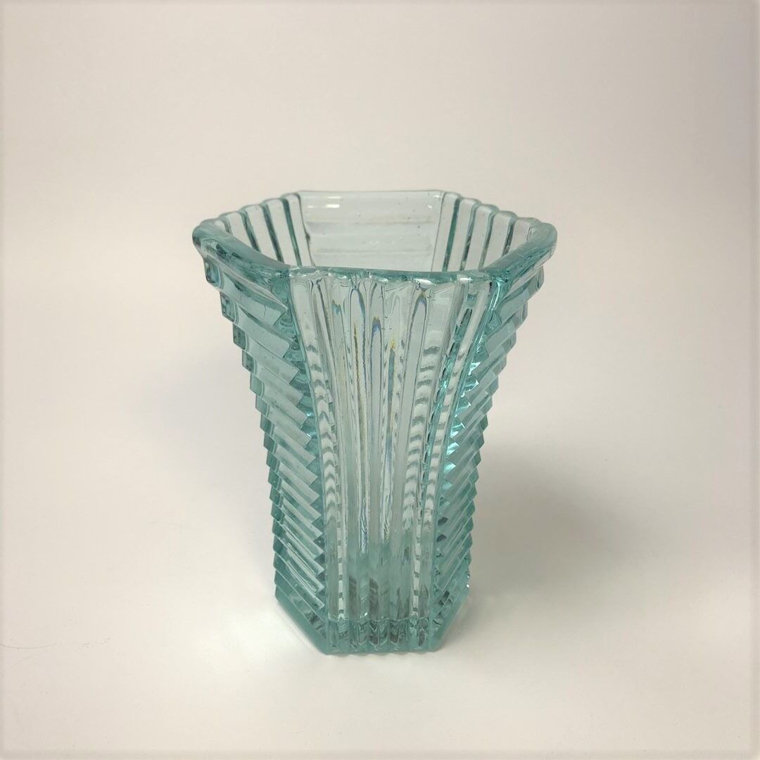 Art deco vase in turquoise blue transparent glass