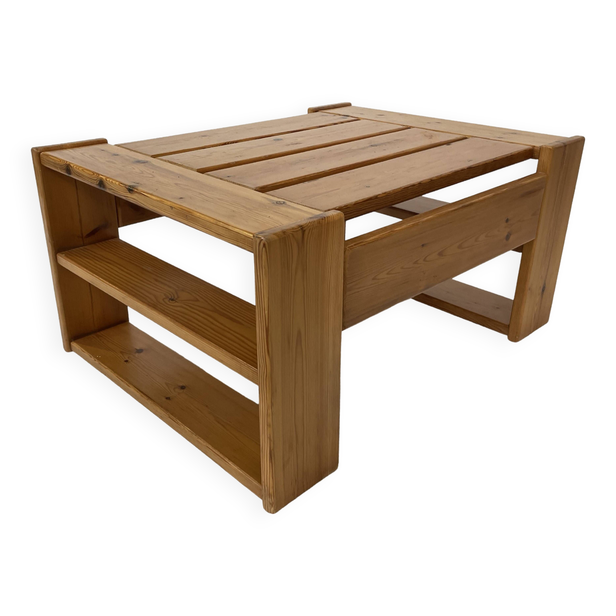 Vintage Coffee Table Pine Wood Design 1970s Coffee Table