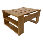 Table basse vintage en bois de pin design années 1970