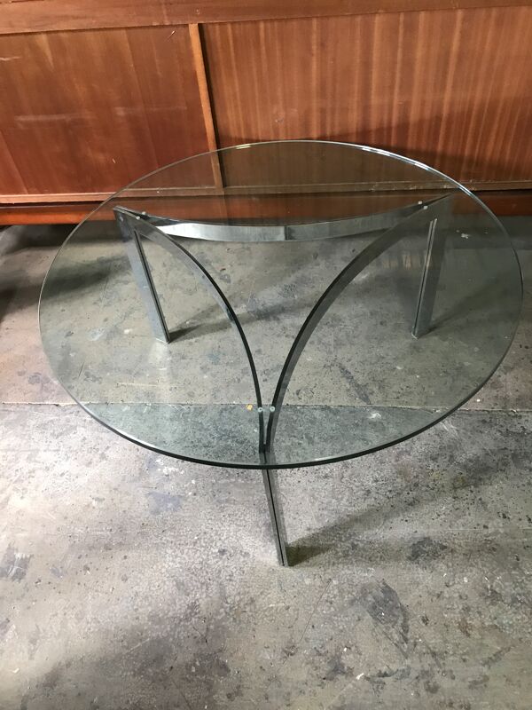 Table basse chrome et dalle de verre