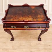 Antique walnut side table / tea table with drawer, shelves