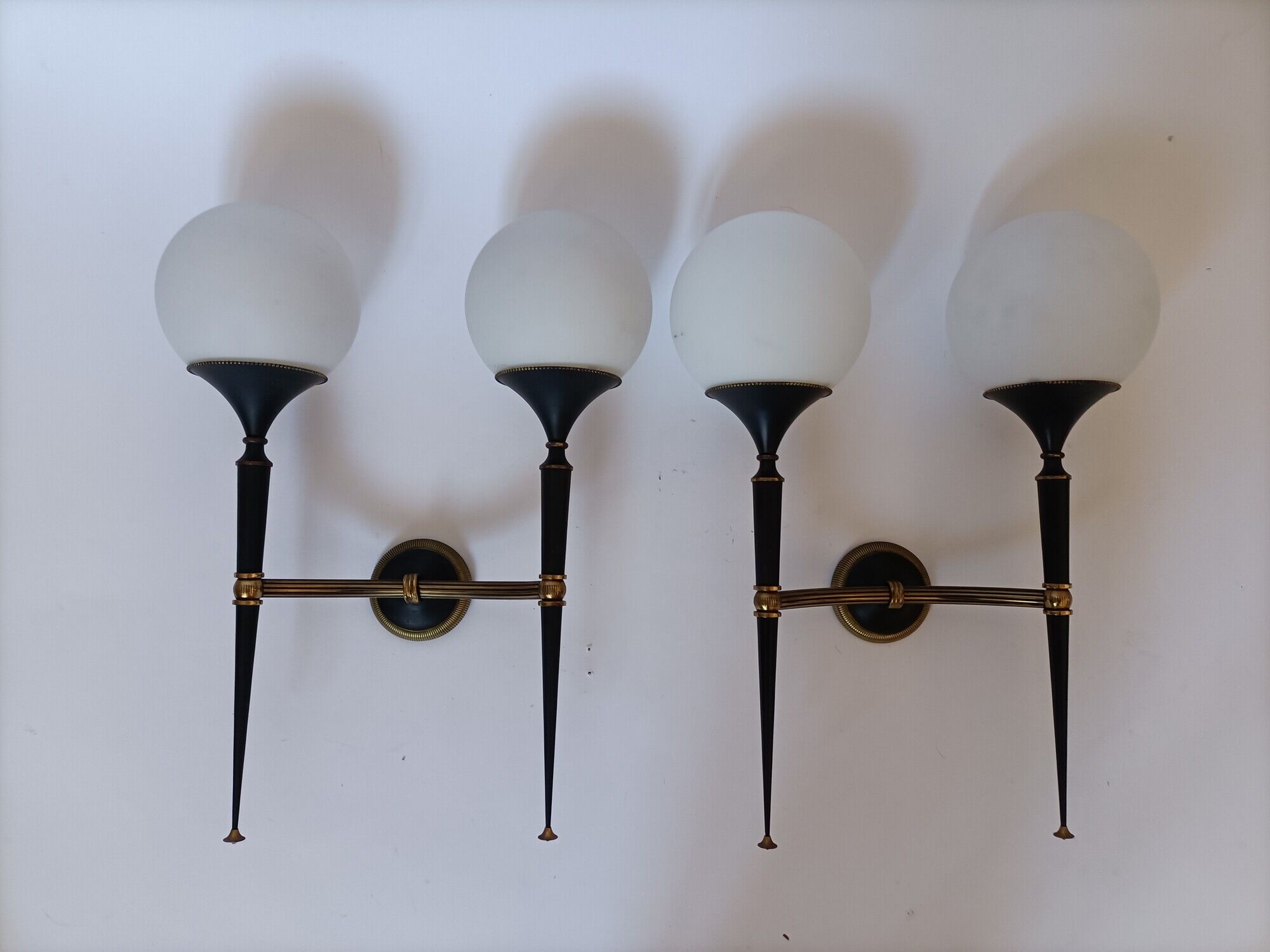 Pair of gold and lay sconces Arlus 1960