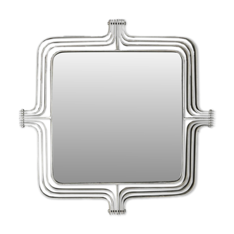 Curved steel wall mirror, Italy, circa 1970