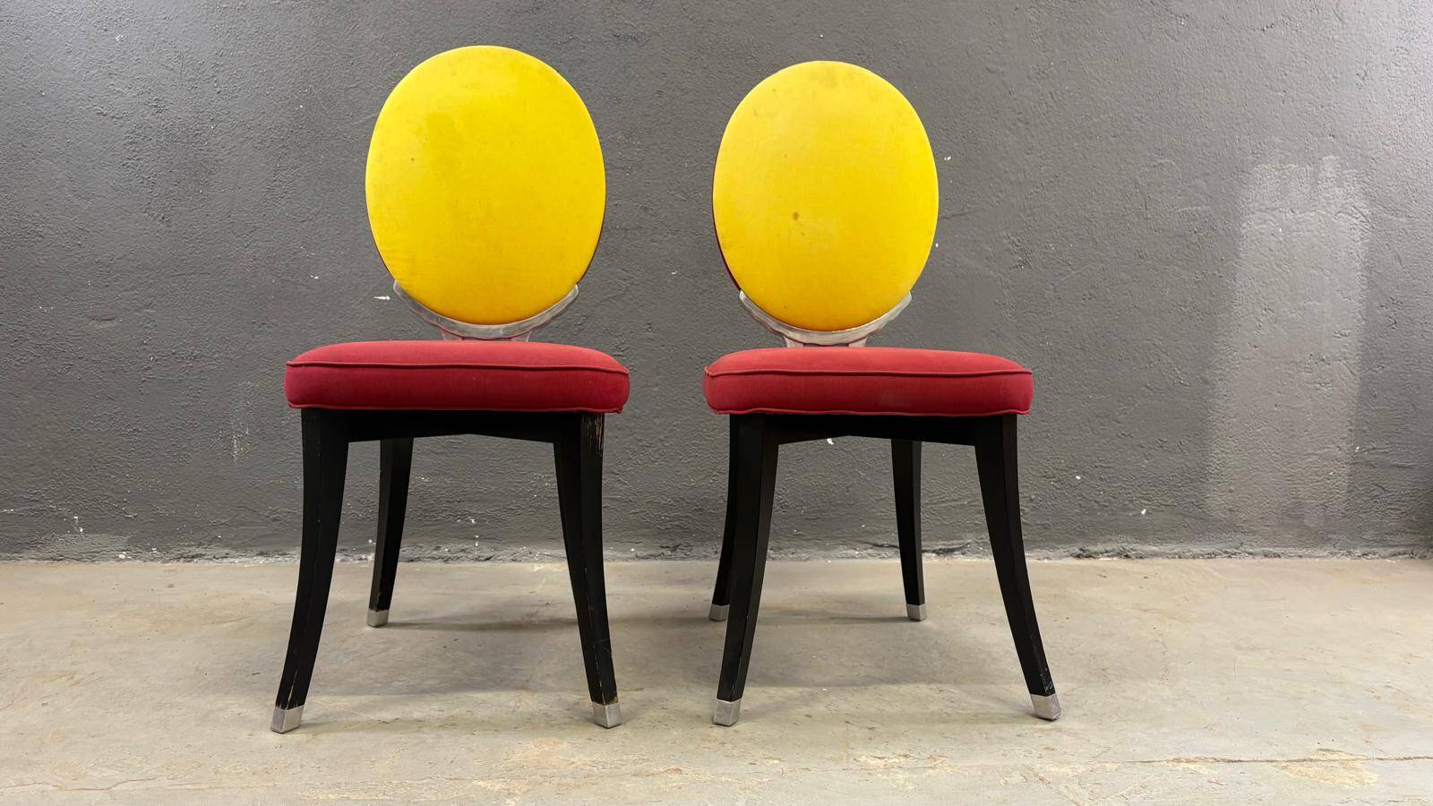 Pair of medallion chairs, Funny Valentine model, by Jean-Charles de Castelbajac, 20th century