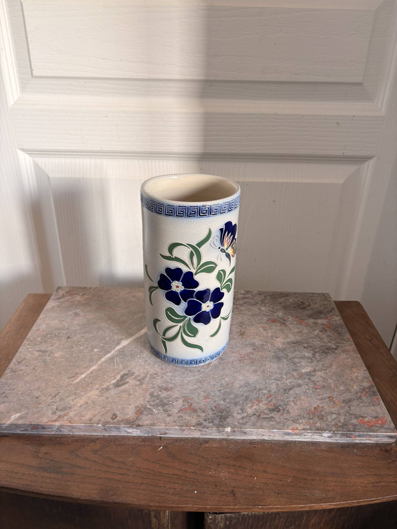 Old Stoneware Vase Ceramic Alsace Flowers Signed Paul Schmitter 1994 Unique