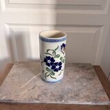 Old Stoneware Vase Ceramic Alsace Flowers Signed Paul Schmitter 1994 Unique