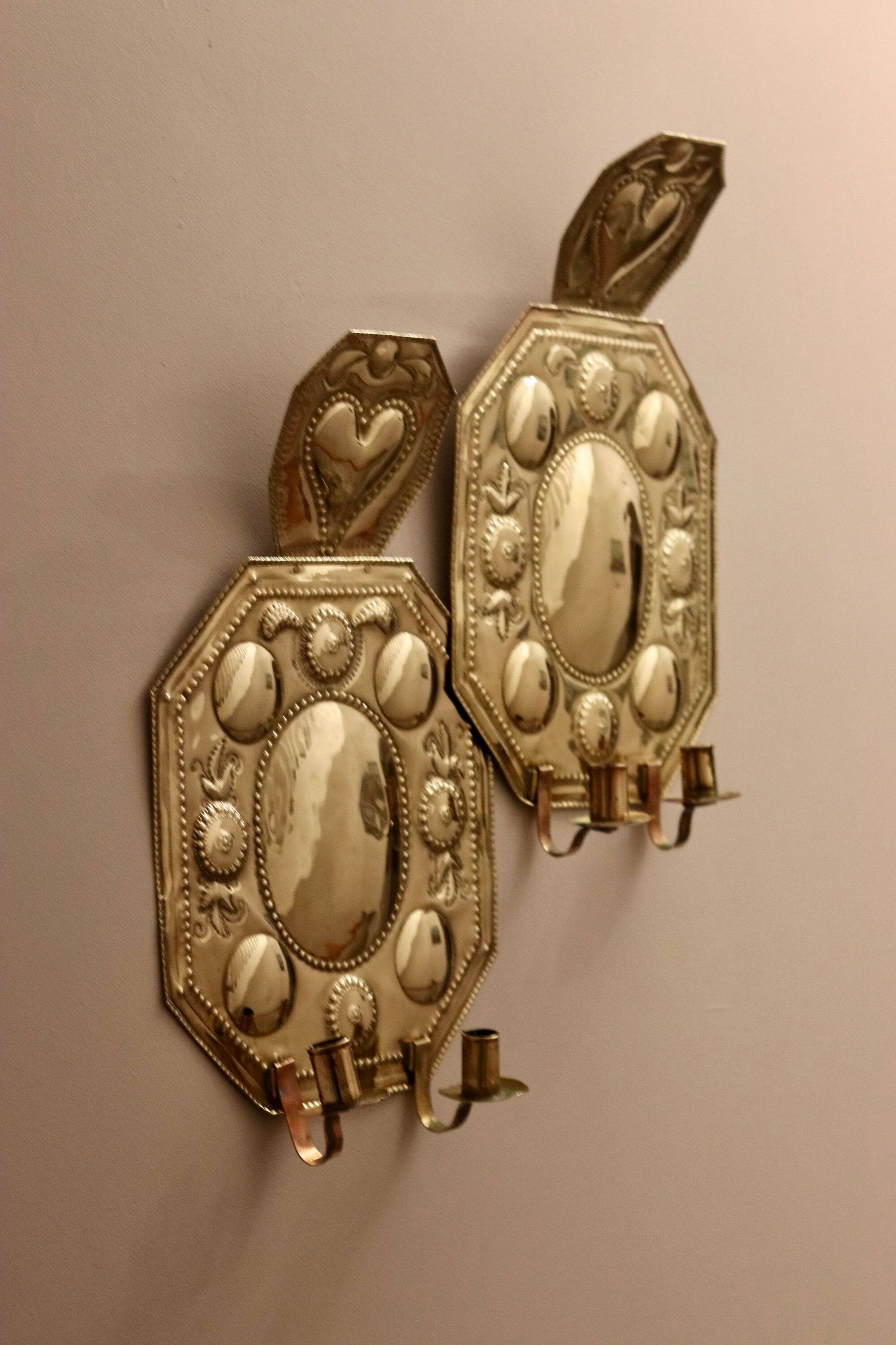 Pair of Large Early-Century Sweden Brass Sconces