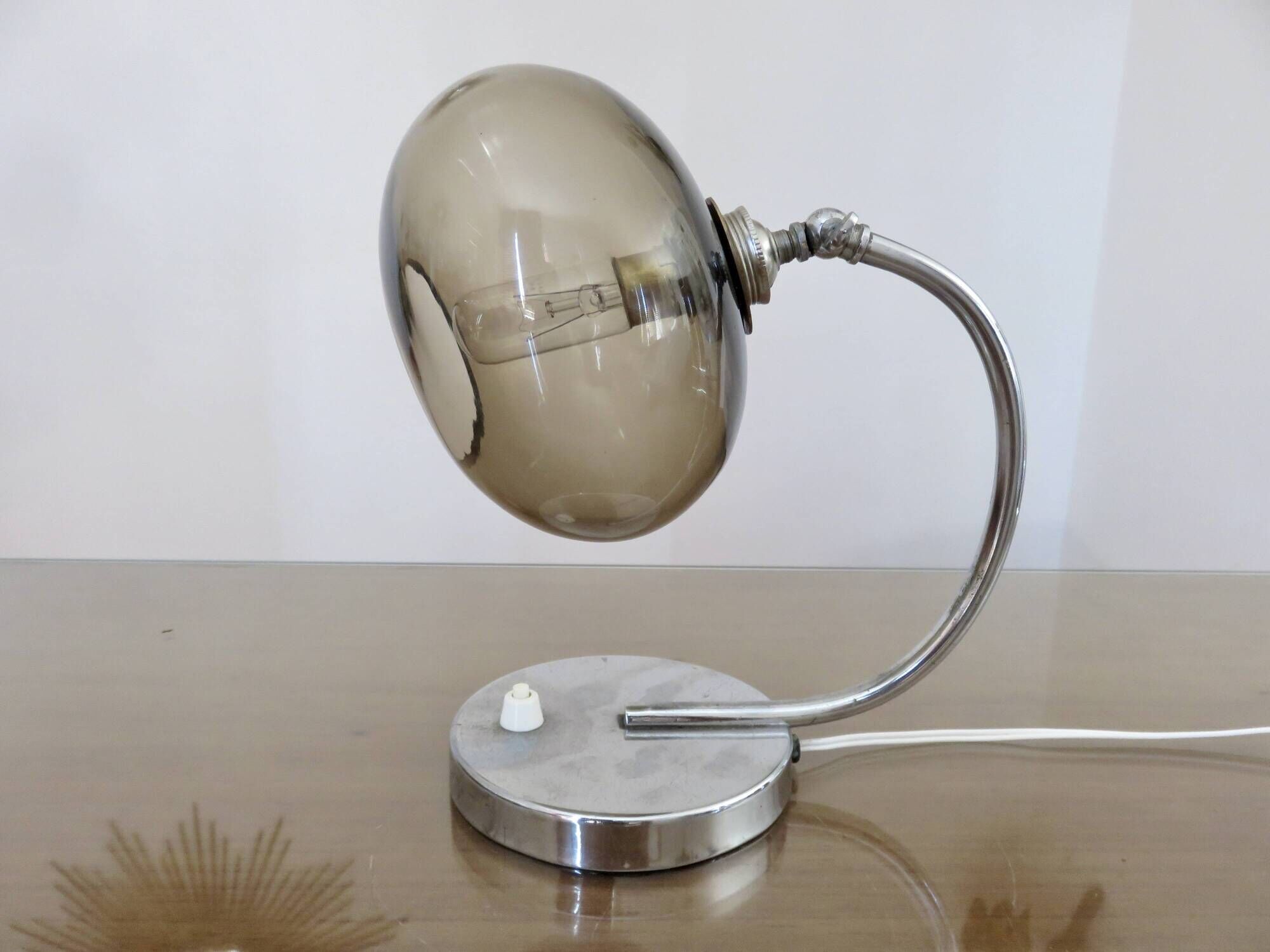 Lamp in chrome metal and amber glass made in Italy 1970