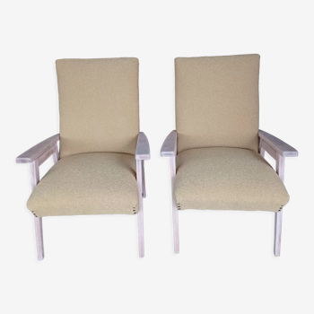Pair of armchairs 70s compass feet