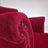 1970s, Danish lounge chair, original condition, cherry-red velour fabric.