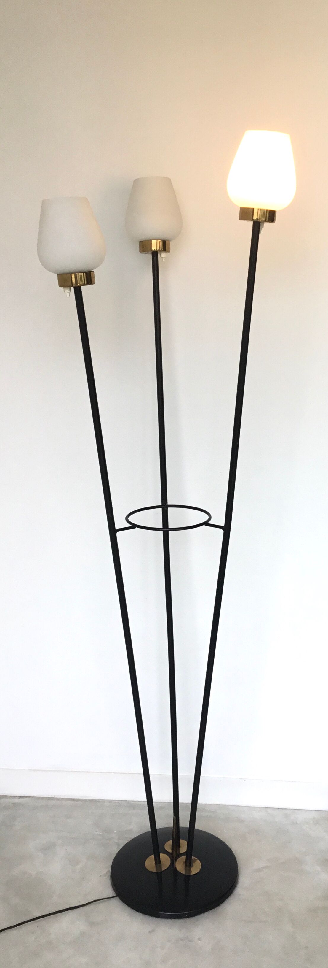 Floor lamp 3 branches with opalines of the House Arlus - 1950