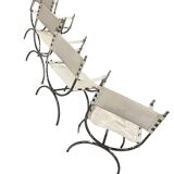 Maison Jansen Set of 4 armchairs Emperor Savonarola White leather and chromed metal