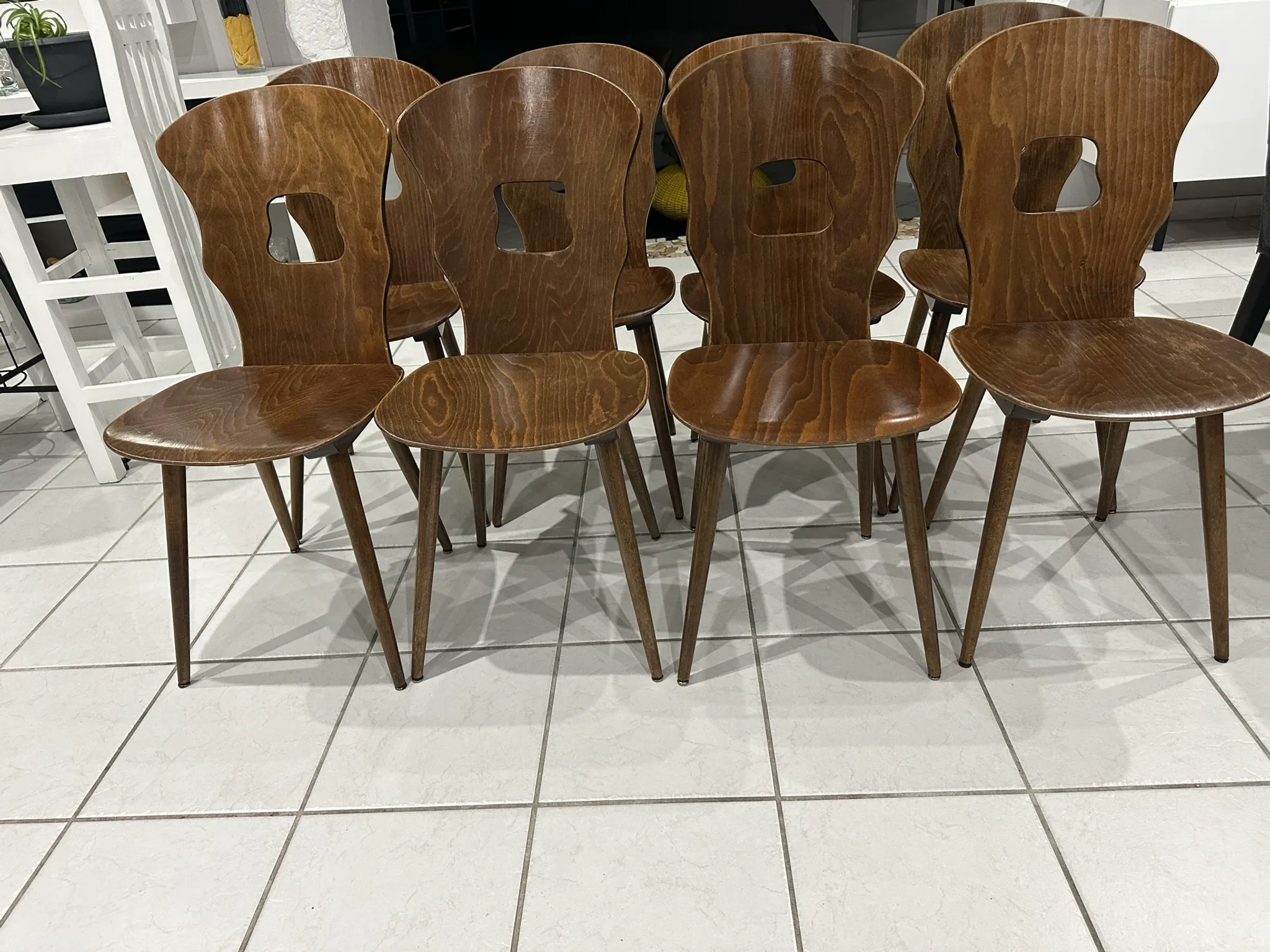 Set of 8 vintage Baumann bistro chairs from the 1970s.