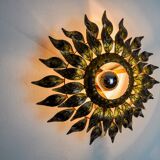 Sun wall lamp by ferro arte, metal and gold leaf, Spain, 1960