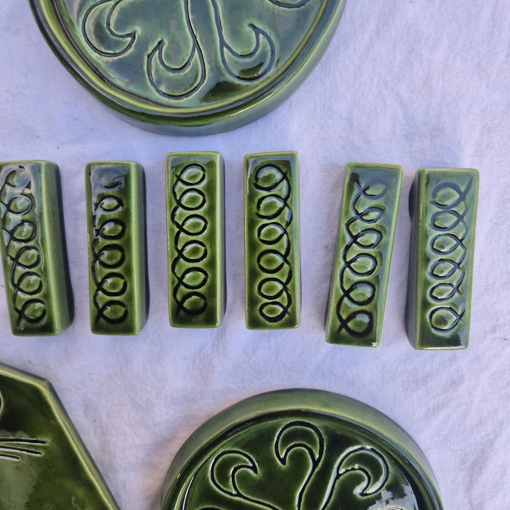 Vintage green glazed ceramic table set – Signature JG or