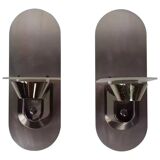 Pair of stainless steel and glass wall lights