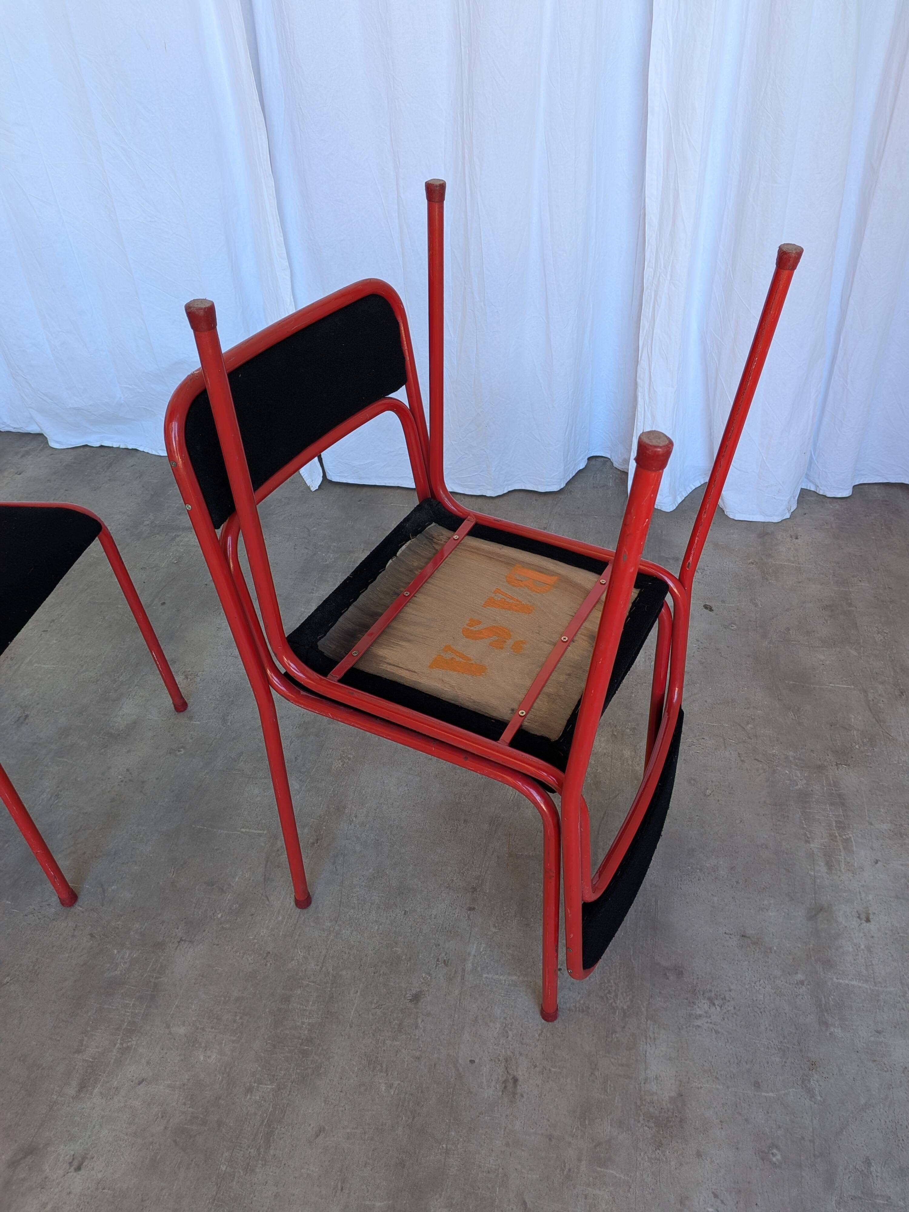 Set of 6 red & black metal chair: space age stackable dining chair baša
