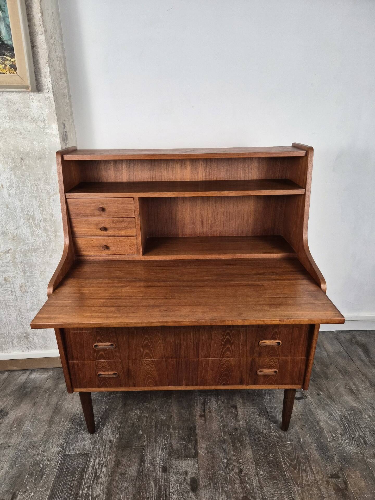 Teak secretary with drawers and sliding top, Denmark, 1960.