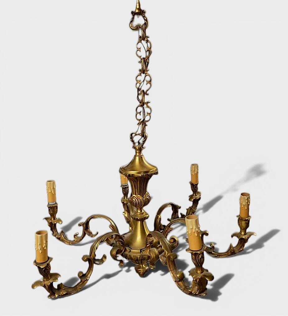 6-arm solid bronze chandelier in Louis XV style - Vintage