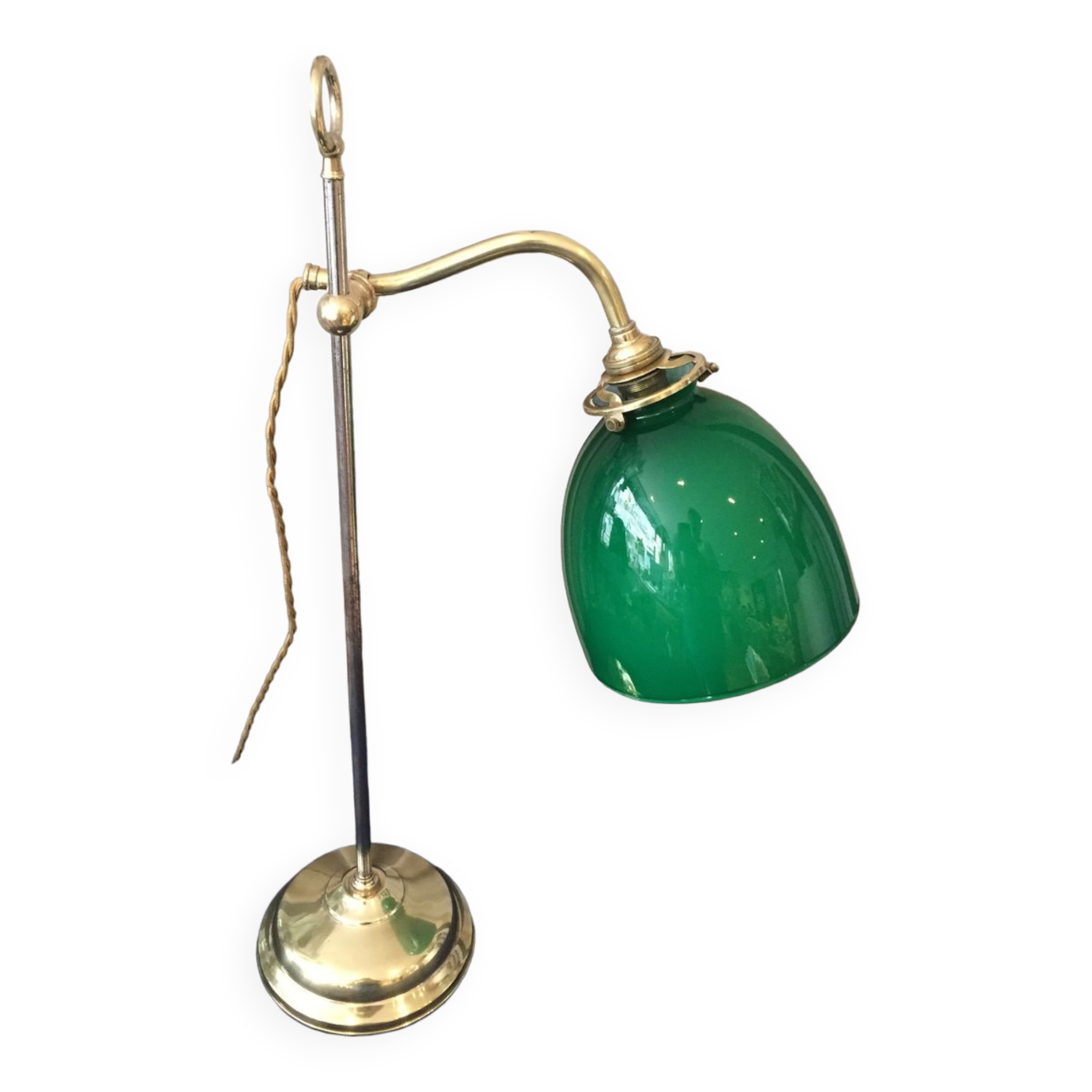 Lampe de bureau lampe d'appoint lampe de lecture quinquet laiton tulipe opaline