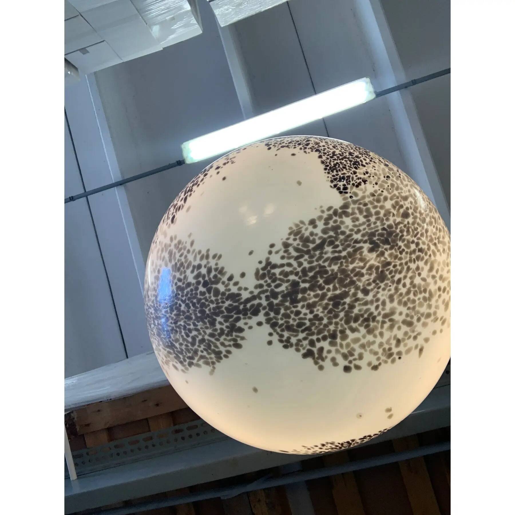 Brown and Beige Murrine Milky-White Sphere in Contemporary Murano-Style Glass