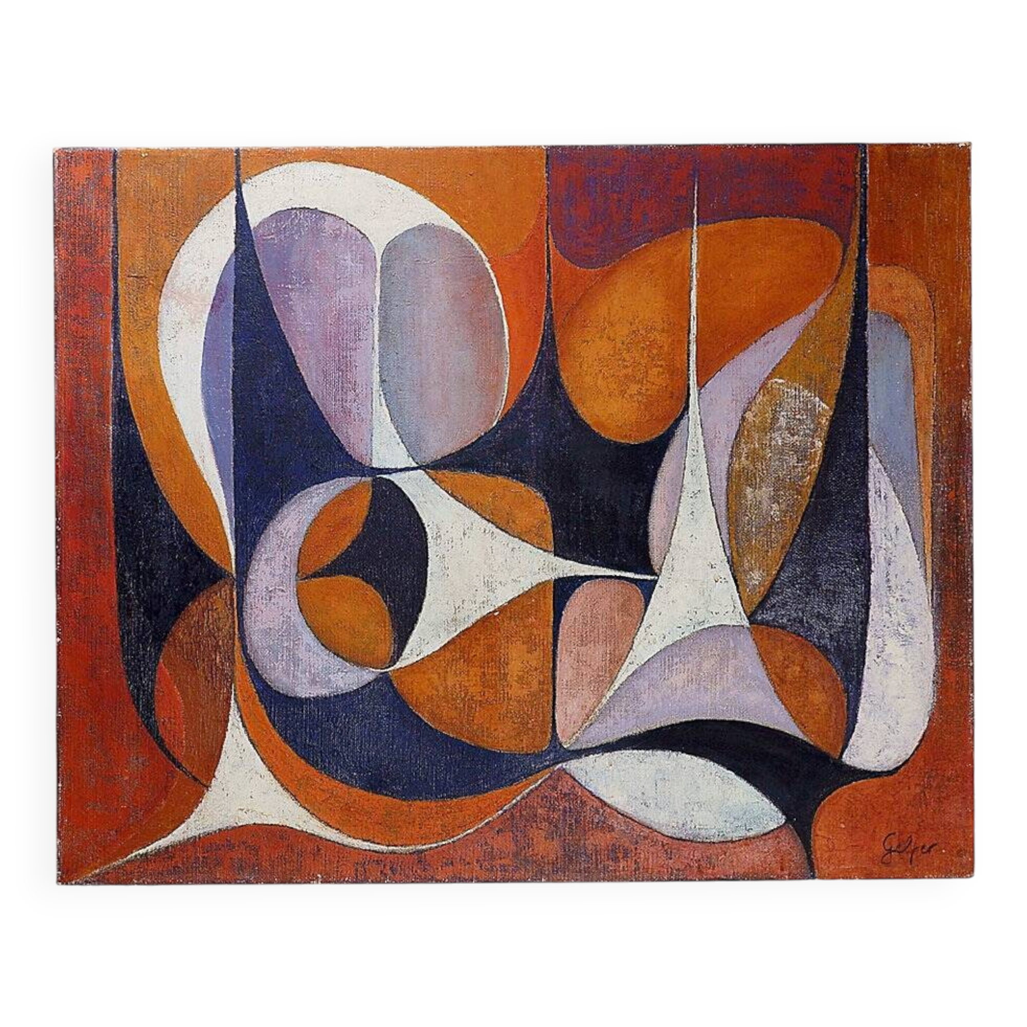Abstract oil painting on canvas by gelper mon (belgium 1930)