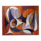 Peinture à l'huile abstraite sur toile par gelper mon (belgique 1930)